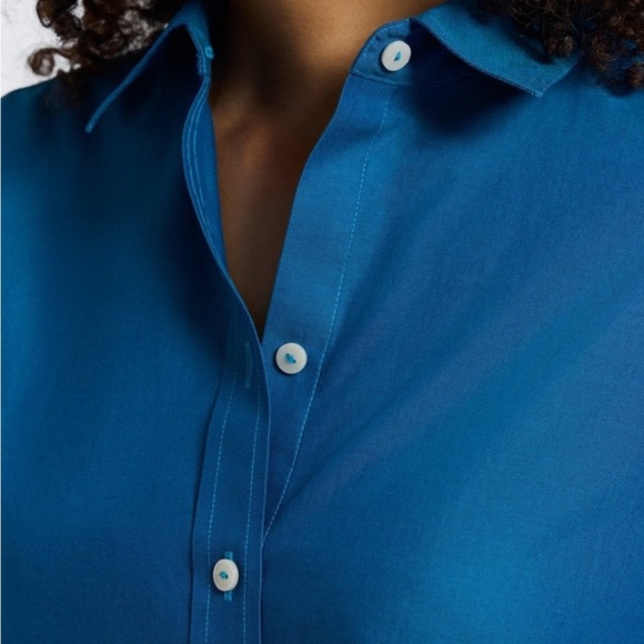 Foxcroft Non-Iron Shaped Fit Button-Down Shirt – Blue, Women’s Plus 1X (18W–20W) - Picture 2 of 8